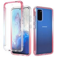 Silikon Hülle Handyhülle Ultra Dünn Flexible Schutzhülle Tasche Transparent Vorder und Rückseite 360 Grad Ganzkörper Farbverlauf für Samsung Galaxy S20 5G Rot
