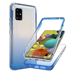 Silikon Hülle Handyhülle Ultra Dünn Flexible Schutzhülle Tasche Transparent Vorder und Rückseite 360 Grad Ganzkörper Farbverlauf JX1 für Samsung Galaxy A51 4G Blau
