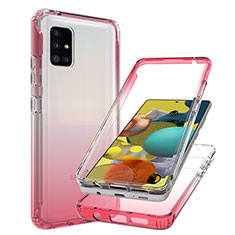 Silikon Hülle Handyhülle Ultra Dünn Flexible Schutzhülle Tasche Transparent Vorder und Rückseite 360 Grad Ganzkörper Farbverlauf JX1 für Samsung Galaxy A51 5G Rot