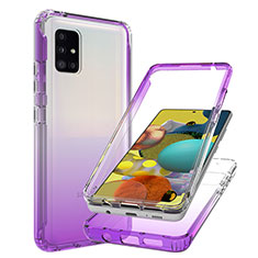 Silikon Hülle Handyhülle Ultra Dünn Flexible Schutzhülle Tasche Transparent Vorder und Rückseite 360 Grad Ganzkörper Farbverlauf JX1 für Samsung Galaxy A51 5G Violett