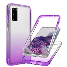 Silikon Hülle Handyhülle Ultra Dünn Flexible Schutzhülle Tasche Transparent Vorder und Rückseite 360 Grad Ganzkörper Farbverlauf JX1 für Samsung Galaxy S20 5G Violett