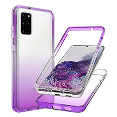 Silikon Hülle Handyhülle Ultra Dünn Flexible Schutzhülle Tasche Transparent Vorder und Rückseite 360 Grad Ganzkörper Farbverlauf JX1 für Samsung Galaxy S20 Plus Violett