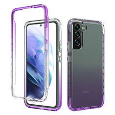 Silikon Hülle Handyhülle Ultra Dünn Flexible Schutzhülle Tasche Transparent Vorder und Rückseite 360 Grad Ganzkörper Farbverlauf M01 für Samsung Galaxy S22 5G Violett