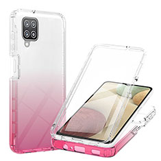 Silikon Hülle Handyhülle Ultra Dünn Flexible Schutzhülle Tasche Transparent Vorder und Rückseite 360 Grad Ganzkörper Farbverlauf YB1 für Samsung Galaxy A12 Rosa
