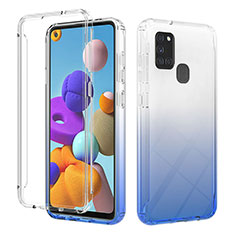 Silikon Hülle Handyhülle Ultra Dünn Flexible Schutzhülle Tasche Transparent Vorder und Rückseite 360 Grad Ganzkörper Farbverlauf YB2 für Samsung Galaxy A21s Blau