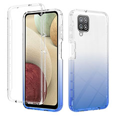 Silikon Hülle Handyhülle Ultra Dünn Flexible Schutzhülle Tasche Transparent Vorder und Rückseite 360 Grad Ganzkörper Farbverlauf YB2 für Samsung Galaxy F12 Blau