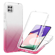 Silikon Hülle Handyhülle Ultra Dünn Flexible Schutzhülle Tasche Transparent Vorder und Rückseite 360 Grad Ganzkörper Farbverlauf ZJ1 für Samsung Galaxy A22 5G Rosa