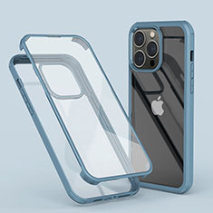 Silikon Hülle Handyhülle Ultra Dünn Flexible Schutzhülle Tasche Transparent Vorder und Rückseite 360 Grad Ganzkörper LK1 für Apple iPhone 14 Pro Hellblau