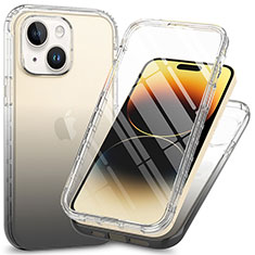 Silikon Hülle Handyhülle Ultra Dünn Flexible Schutzhülle Tasche Transparent Vorder und Rückseite 360 Grad Ganzkörper ZJ1 für Apple iPhone 14 Dunkelgrau
