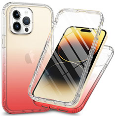 Silikon Hülle Handyhülle Ultra Dünn Flexible Schutzhülle Tasche Transparent Vorder und Rückseite 360 Grad Ganzkörper ZJ1 für Apple iPhone 14 Pro Rot