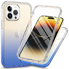 Silikon Hülle Handyhülle Ultra Dünn Flexible Schutzhülle Tasche Transparent Vorder und Rückseite 360 Grad Ganzkörper ZJ1 für Apple iPhone 15 Pro Max Blau