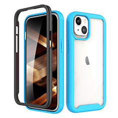 Silikon Hülle Handyhülle Ultra Dünn Flexible Schutzhülle Tasche Vorder und Rückseite 360 Grad Ganzkörper für Apple iPhone 15 Blau und Schwarz