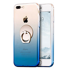 Silikon Hülle Handyhülle Ultra Dünn Schutzhülle Durchsichtig Farbverlauf mit Fingerring Ständer für Apple iPhone 8 Plus Blau