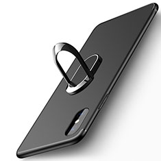 Silikon Hülle Handyhülle Ultra Dünn Schutzhülle Durchsichtig Transparent mit Fingerring Ständer für Apple iPhone Xs Max Schwarz