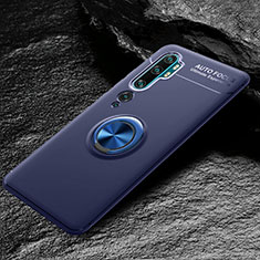 Silikon Hülle Handyhülle Ultra Dünn Schutzhülle Flexible Tasche Silikon mit Magnetisch Fingerring Ständer D01 für Xiaomi Mi Note 10 Blau