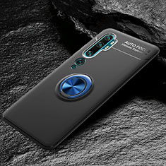 Silikon Hülle Handyhülle Ultra Dünn Schutzhülle Flexible Tasche Silikon mit Magnetisch Fingerring Ständer D01 für Xiaomi Mi Note 10 Blau und Schwarz