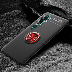 Silikon Hülle Handyhülle Ultra Dünn Schutzhülle Flexible Tasche Silikon mit Magnetisch Fingerring Ständer D01 für Xiaomi Mi Note 10 Pro Rot und Schwarz