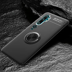 Silikon Hülle Handyhülle Ultra Dünn Schutzhülle Flexible Tasche Silikon mit Magnetisch Fingerring Ständer D01 für Xiaomi Mi Note 10 Pro Schwarz