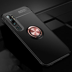 Silikon Hülle Handyhülle Ultra Dünn Schutzhülle Flexible Tasche Silikon mit Magnetisch Fingerring Ständer D02 für Xiaomi Mi Note 10 Gold und Schwarz