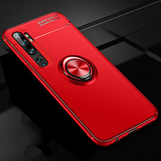Silikon Hülle Handyhülle Ultra Dünn Schutzhülle Flexible Tasche Silikon mit Magnetisch Fingerring Ständer D02 für Xiaomi Mi Note 10 Pro Rot