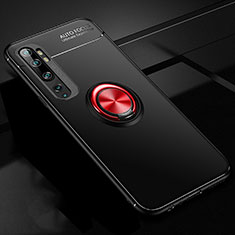 Silikon Hülle Handyhülle Ultra Dünn Schutzhülle Flexible Tasche Silikon mit Magnetisch Fingerring Ständer D02 für Xiaomi Mi Note 10 Rot und Schwarz