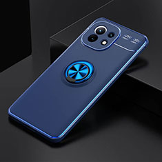 Silikon Hülle Handyhülle Ultra Dünn Schutzhülle Flexible Tasche Silikon mit Magnetisch Fingerring Ständer K01 für Xiaomi Mi 11 5G Blau