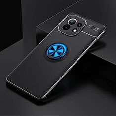 Silikon Hülle Handyhülle Ultra Dünn Schutzhülle Flexible Tasche Silikon mit Magnetisch Fingerring Ständer K01 für Xiaomi Mi 11 5G Blau und Schwarz