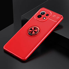 Silikon Hülle Handyhülle Ultra Dünn Schutzhülle Flexible Tasche Silikon mit Magnetisch Fingerring Ständer K01 für Xiaomi Mi 11 5G Rot