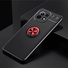 Silikon Hülle Handyhülle Ultra Dünn Schutzhülle Flexible Tasche Silikon mit Magnetisch Fingerring Ständer K01 für Xiaomi Mi 11 5G Rot und Schwarz