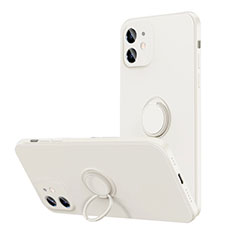 Silikon Hülle Handyhülle Ultra Dünn Schutzhülle Flexible Tasche Silikon mit Magnetisch Fingerring Ständer N01 für Apple iPhone 12 Mini Weiß