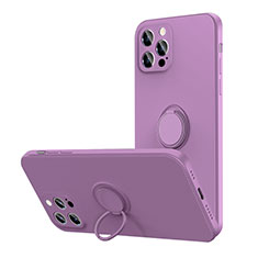 Silikon Hülle Handyhülle Ultra Dünn Schutzhülle Flexible Tasche Silikon mit Magnetisch Fingerring Ständer N01 für Apple iPhone 12 Pro Max Violett
