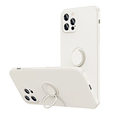 Silikon Hülle Handyhülle Ultra Dünn Schutzhülle Flexible Tasche Silikon mit Magnetisch Fingerring Ständer N01 für Apple iPhone 12 Pro Max Weiß