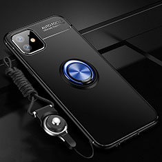 Silikon Hülle Handyhülle Ultra Dünn Schutzhülle Flexible Tasche Silikon mit Magnetisch Fingerring Ständer N03 für Apple iPhone 12 Blau und Schwarz