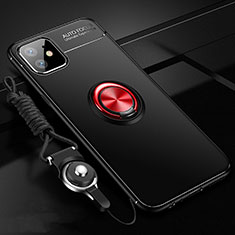 Silikon Hülle Handyhülle Ultra Dünn Schutzhülle Flexible Tasche Silikon mit Magnetisch Fingerring Ständer N03 für Apple iPhone 12 Mini Rot und Schwarz