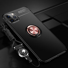Silikon Hülle Handyhülle Ultra Dünn Schutzhülle Flexible Tasche Silikon mit Magnetisch Fingerring Ständer N03 für Apple iPhone 12 Pro Gold und Schwarz