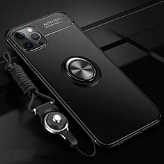 Silikon Hülle Handyhülle Ultra Dünn Schutzhülle Flexible Tasche Silikon mit Magnetisch Fingerring Ständer N03 für Apple iPhone 12 Pro Max Schwarz