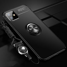 Silikon Hülle Handyhülle Ultra Dünn Schutzhülle Flexible Tasche Silikon mit Magnetisch Fingerring Ständer N03 für Apple iPhone 12 Schwarz