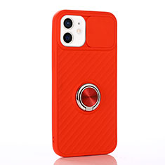Silikon Hülle Handyhülle Ultra Dünn Schutzhülle Flexible Tasche Silikon mit Magnetisch Fingerring Ständer T01 für Apple iPhone 12 Mini Rot