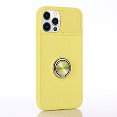 Silikon Hülle Handyhülle Ultra Dünn Schutzhülle Flexible Tasche Silikon mit Magnetisch Fingerring Ständer T01 für Apple iPhone 12 Pro Gelb
