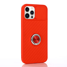 Silikon Hülle Handyhülle Ultra Dünn Schutzhülle Flexible Tasche Silikon mit Magnetisch Fingerring Ständer T01 für Apple iPhone 12 Pro Max Rot