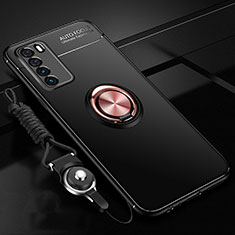 Silikon Hülle Handyhülle Ultra Dünn Schutzhülle Flexible Tasche Silikon mit Magnetisch Fingerring Ständer T01 für Huawei Honor Play4 5G Gold und Schwarz
