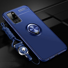 Silikon Hülle Handyhülle Ultra Dünn Schutzhülle Flexible Tasche Silikon mit Magnetisch Fingerring Ständer T01 für Huawei Honor Play4 Pro 5G Blau