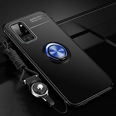 Silikon Hülle Handyhülle Ultra Dünn Schutzhülle Flexible Tasche Silikon mit Magnetisch Fingerring Ständer T01 für Huawei Honor Play4 Pro 5G Blau und Schwarz