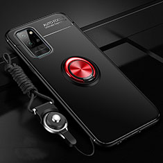 Silikon Hülle Handyhülle Ultra Dünn Schutzhülle Flexible Tasche Silikon mit Magnetisch Fingerring Ständer T01 für Huawei Honor Play4 Pro 5G Rot und Schwarz