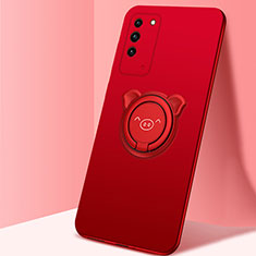 Silikon Hülle Handyhülle Ultra Dünn Schutzhülle Flexible Tasche Silikon mit Magnetisch Fingerring Ständer T01 für Huawei Honor X10 5G Rot