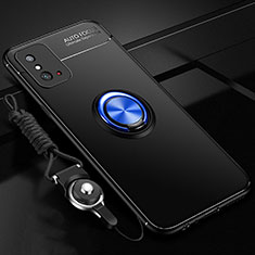 Silikon Hülle Handyhülle Ultra Dünn Schutzhülle Flexible Tasche Silikon mit Magnetisch Fingerring Ständer T01 für Huawei Honor X10 Max 5G Blau und Schwarz