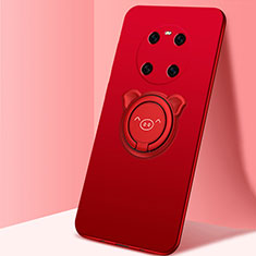 Silikon Hülle Handyhülle Ultra Dünn Schutzhülle Flexible Tasche Silikon mit Magnetisch Fingerring Ständer T01 für Huawei Mate 40 Rot
