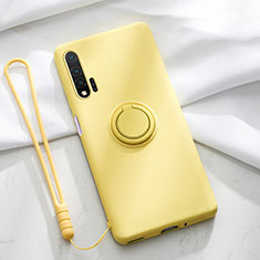 Silikon Hülle Handyhülle Ultra Dünn Schutzhülle Flexible Tasche Silikon mit Magnetisch Fingerring Ständer T01 für Huawei Nova 6 Gelb
