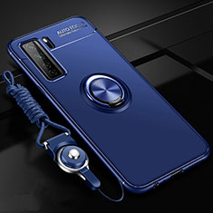 Silikon Hülle Handyhülle Ultra Dünn Schutzhülle Flexible Tasche Silikon mit Magnetisch Fingerring Ständer T01 für Huawei Nova 7 SE 5G Blau