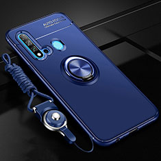 Silikon Hülle Handyhülle Ultra Dünn Schutzhülle Flexible Tasche Silikon mit Magnetisch Fingerring Ständer T01 für Huawei P20 Lite (2019) Blau